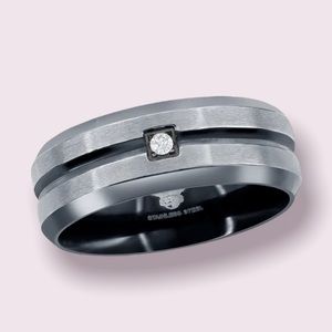 Blackjack Two-Tone Brushed Stainless Steel CZ Ring in Size 13 - New